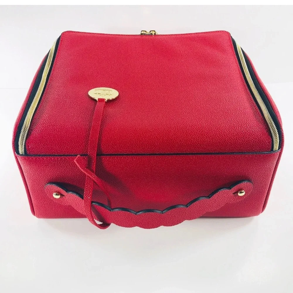 Estee Lauder Blockbuster Beauty Makeup Travel Bag Cosmetic Bag Train Case Red